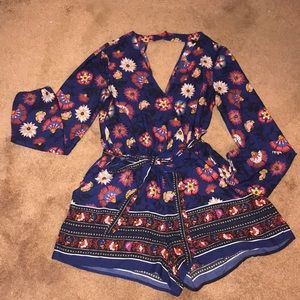 Navy blue floral romper